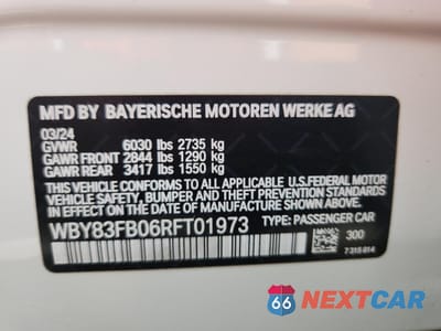 Zdjęcie 12 z 12 samochodu: 2024 BMW I4 XDRIVE 40 VIN:WBY83FB06RFT01973 - miniatura