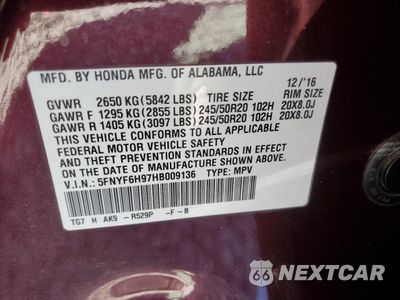 Zdjęcie 13 z 14 samochodu: 2017 HONDA PILOT TOURING VIN:5FNYF6H97HB009136 - miniatura
