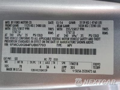 Zdjęcie 14 z 14 samochodu: 2015 FORD ESCAPE SE VIN:1FMCU0G94FUB07703 - miniatura