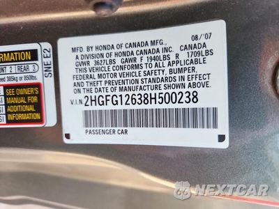 Zdjęcie 13 z 13 samochodu: 2008 HONDA CIVIC LX VIN:2HGFG12638H500238 - miniatura