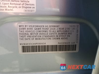 Zdjęcie 12 z 14 samochodu: 2006 VOLKSWAGEN PASSAT 2.0T VIN:WVWAK93C46P090634 - miniatura