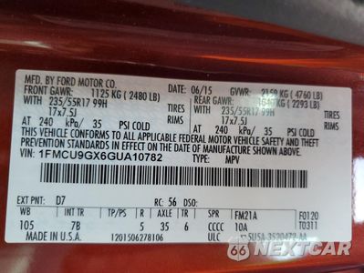 Zdjęcie 13 z 15 samochodu: 2016 FORD ESCAPE SE VIN:1FMCU9GX6GUA10782 - miniatura
