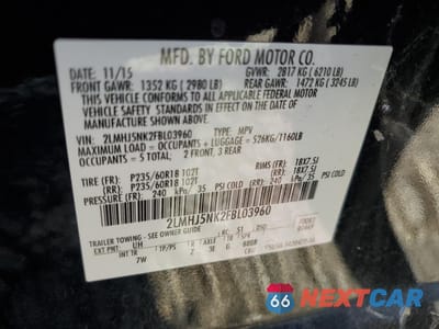 Zdjęcie 13 z 13 samochodu: 2015 LINCOLN MKT VIN:2LMHJ5NK2FBL03960 - miniatura