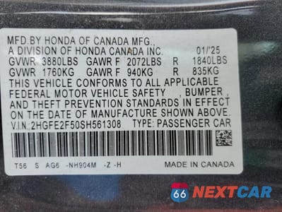 Zdjęcie 13 z 13 samochodu: 2025 HONDA CIVIC SPORT SPORT VIN:2HGFE2F50SH561308 - miniatura