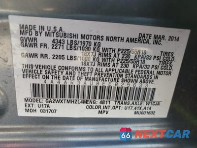 Zdjęcie 12 z 14 samochodu: 2014 MITSUBISHI OUTLANDER SPORT ES VIN:4A4AR3AU8EE025633 - miniatura