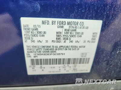 Zdjęcie 13 z 13 samochodu: 2015 FORD EXPLORER XLT VIN:1FM5K8D83FGC05791 - miniatura