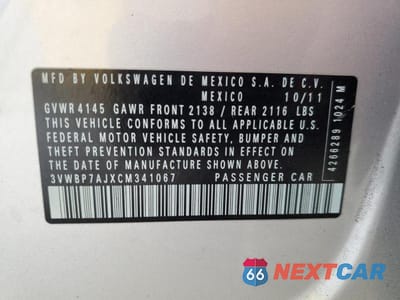 Zdjęcie 12 z 12 samochodu: 2012 VOLKSWAGEN JETTA SE VIN:3VWBP7AJXCM341067 - miniatura