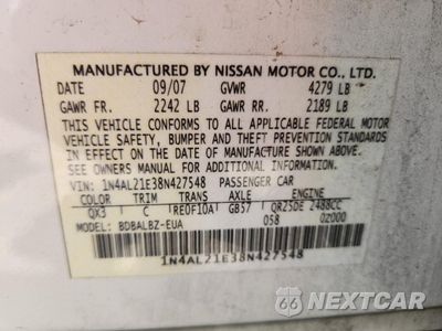 Zdjęcie 12 z 13 samochodu: 2008 NISSAN ALTIMA 2.5 VIN:1N4AL21E38N427548 - miniatura