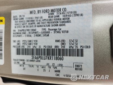 Zdjęcie 12 z 12 samochodu: 2019 FORD FUSION SE VIN:3FA6P0LU7KR118060 - miniatura