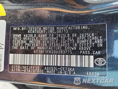 Zdjęcie 12 z 14 samochodu: 2013 TOYOTA CAMRY L VIN:4T1BF1FK2DU283775 - miniatura
