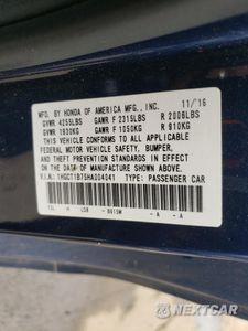 Zdjęcie 13 z 16 samochodu: 2017 HONDA ACCORD EX VIN:1HGCT1B75HA004041 - miniatura