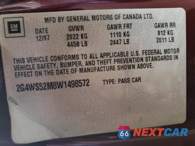 Zdjęcie 12 z 14 samochodu: 1998 BUICK CENTURY CUSTOM VIN:2G4WS52M8W1498572 - miniatura