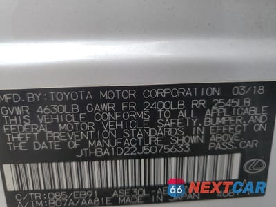 Zdjęcie 13 z 13 samochodu: 2018 LEXUS IS 300 VIN:JTHBA1D22J5075633 - miniatura