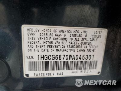 Zdjęcie 12 z 12 samochodu: 1998 HONDA ACCORD EX VIN:1HGCG6670WA045301 - miniatura