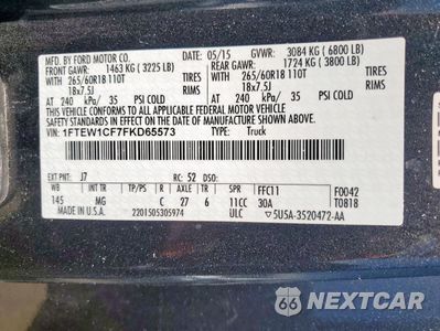 Zdjęcie 12 z 12 samochodu: 2015 FORD F150 SUPERCREW VIN:1FTEW1CF7FKD65573 - miniatura