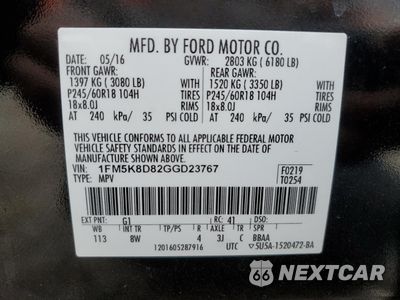 Zdjęcie 14 z 15 samochodu: 2016 FORD EXPLORER XLT VIN:1FM5K8D82GGD23767 - miniatura