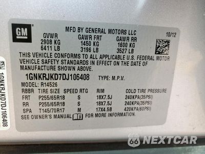 Zdjęcie 13 z 13 samochodu: 2013 CHEVROLET TRAVERSE LT VIN:1GNKRJKD7DJ106408 - miniatura