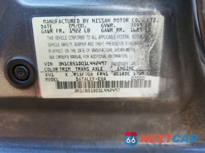 Zdjęcie 12 z 14 samochodu: 2001 NISSAN SENTRA XE VIN:3N1CB51D01L442497 - miniatura