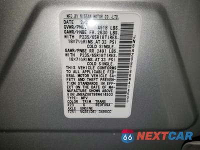 Zdjęcie 13 z 13 samochodu: 2006 NISSAN MURANO SL VIN:JN8AZ08T86W414503 - miniatura