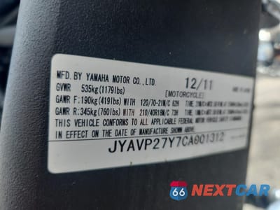 Zdjęcie 9 z 10 samochodu: 2012 YAMAHA XV1900 CUC VIN:JYAVP27Y7CA001312 - miniatura