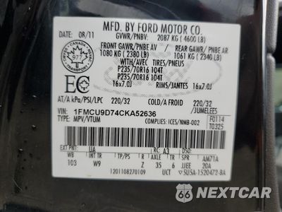 Zdjęcie 12 z 14 samochodu: 2012 FORD ESCAPE XLT VIN:1FMCU9D74CKA52636 - miniatura