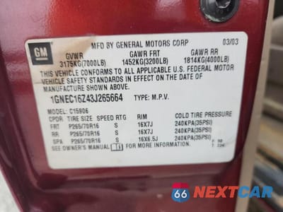 Zdjęcie 25 z 26 samochodu: 2003 CHEVROLET SUBURBAN C1500 VIN:1GNEC16Z43J265664 - miniatura