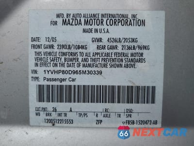 Zdjęcie 12 z 12 samochodu: 2006 MAZDA 6 S VIN:1YVHP80D965M30339 - miniatura
