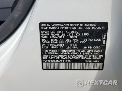Zdjęcie 13 z 13 samochodu: 2021 VOLKSWAGEN ATLAS CROSS SPORT SEL R-LINE VIN:1V2SE2CA8MC221875 - miniatura