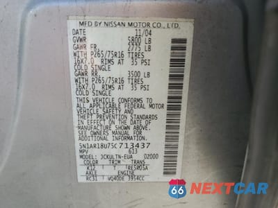 Zdjęcie 14 z 14 samochodu: 2005 NISSAN PATHFINDER LE VIN:5N1AR18U75C713437 - miniatura