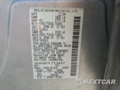 Zdjęcie 14 z 14 samochodu: 2005 NISSAN PATHFINDER LE VIN:5N1AR18U75C713437 - miniatura