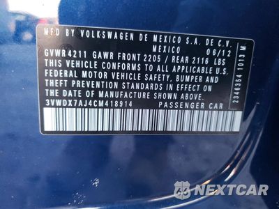 Zdjęcie 12 z 14 samochodu: 2012 VOLKSWAGEN JETTA SE VIN:3VWDX7AJ4CM418914 - miniatura