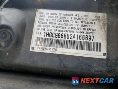 Zdjęcie 12 z 12 samochodu: 2002 HONDA ACCORD EX VIN:1HGCG66852A166697 - miniatura