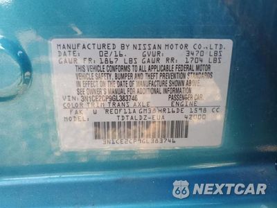 Zdjęcie 13 z 13 samochodu: 2016 NISSAN VERSA NOTE S VIN:3N1CE2CP9GL383746 - miniatura