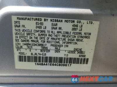 Zdjęcie 12 z 12 samochodu: 2004 NISSAN MAXIMA SE VIN:1N4BA41E64C809617 - miniatura