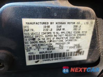 Zdjęcie 12 z 12 samochodu: 2001 NISSAN ALTIMA XE VIN:1N4DL01D01C141294 - miniatura