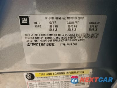 Zdjęcie 12 z 13 samochodu: 2009 CHEVROLET MALIBU 1LT VIN:1G1ZH57B894199382 - miniatura
