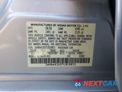 Zdjęcie 12 z 12 samochodu: 2007 NISSAN MAXIMA SE VIN:1N4BA41E07C819855 - miniatura