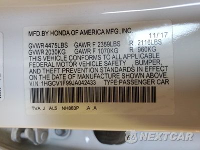 Zdjęcie 12 z 13 samochodu: 2018 HONDA ACCORD TOURING VIN:1HGCV1F99JA042433 - miniatura