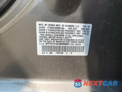 Zdjęcie 13 z 13 samochodu: 2010 HONDA RIDGELINE RTS VIN:5FPYK1F4XAB009800 - miniatura