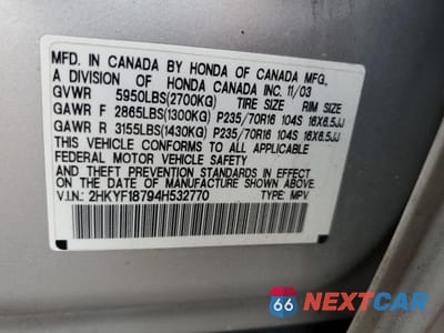 Zdjęcie 13 z 13 samochodu: 2004 HONDA PILOT EXL VIN:2HKYF18794H532770 - miniatura