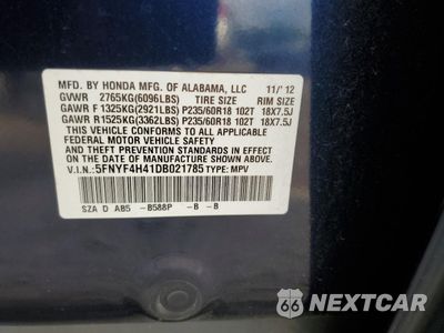 Zdjęcie 13 z 15 samochodu: 2013 HONDA PILOT EX VIN:5FNYF4H41DB021785 - miniatura