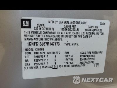 Zdjęcie 13 z 13 samochodu: 2007 CHEVROLET TAHOE C1500 VIN:1GNFC13J67R147173 - miniatura