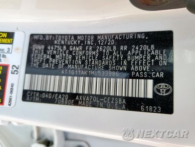 Zdjęcie 12 z 13 samochodu: 2021 TOYOTA CAMRY SE VIN:4T1G11AK1MU533986 - miniatura