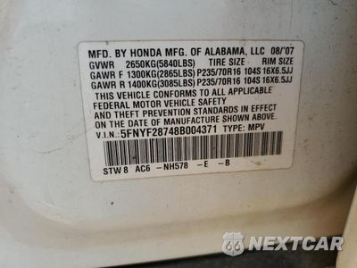 Zdjęcie 13 z 13 samochodu: 2008 HONDA PILOT EXL VIN:5FNYF28748B004371 - miniatura