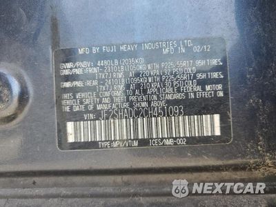 Zdjęcie 13 z 13 samochodu: 2012 SUBARU FORESTER 2.5X PREMIUM 2.5X PREMIUM VIN:JF2SHADC2CH451093 - miniatura