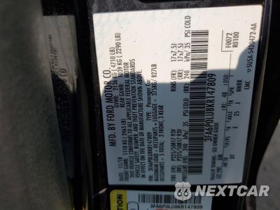 Zdjęcie 12 z 14 samochodu: 2019 FORD FUSION SE VIN:3FA6P0LU8KR147809 - miniatura