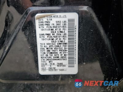 Zdjęcie 13 z 13 samochodu: 2004 NISSAN MURANO SL VIN:JN8AZ08W44W337863 - miniatura