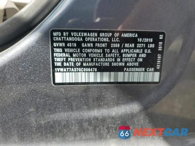 Zdjęcie 12 z 12 samochodu: 2016 VOLKSWAGEN PASSAT S VIN:1VWAT7A37GC006476 - miniatura