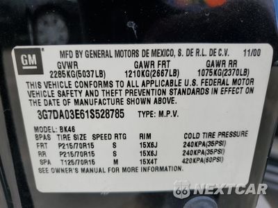 Zdjęcie 12 z 12 samochodu: 2001 PONTIAC AZTEK VIN:3G7DA03E61S528785 - miniatura