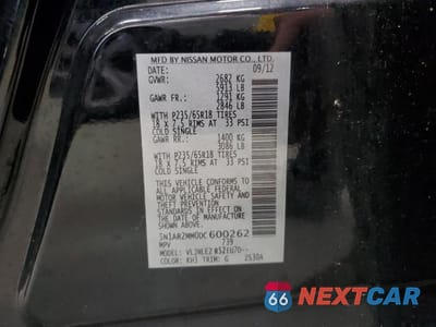 Zdjęcie 13 z 13 samochodu: 2013 NISSAN PATHFINDER S VIN:5N1AR2MM0DC600262 - miniatura